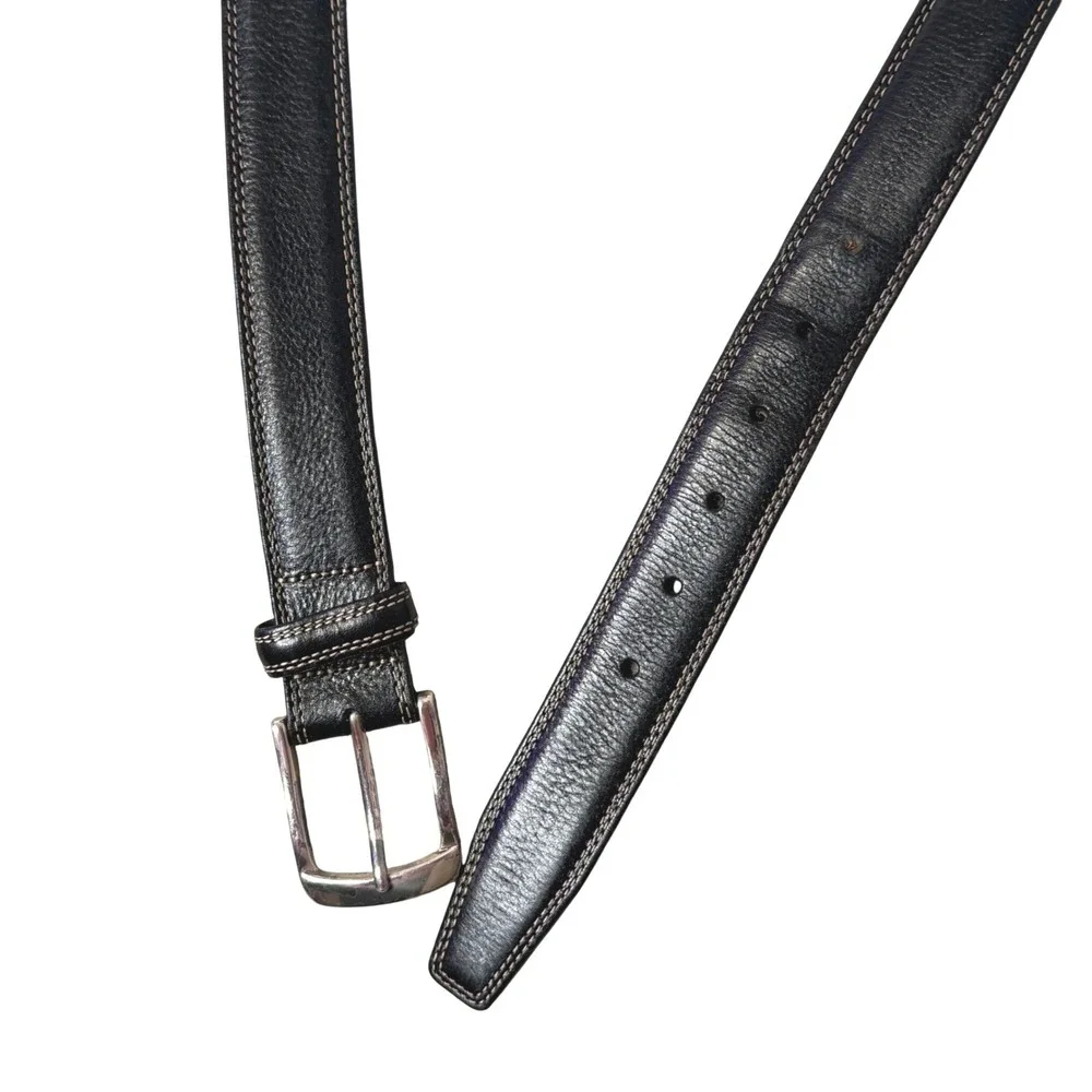Brighton Leather Belt Mens 42 Black Italian Calfskin M10383 Double Stitch Buckle